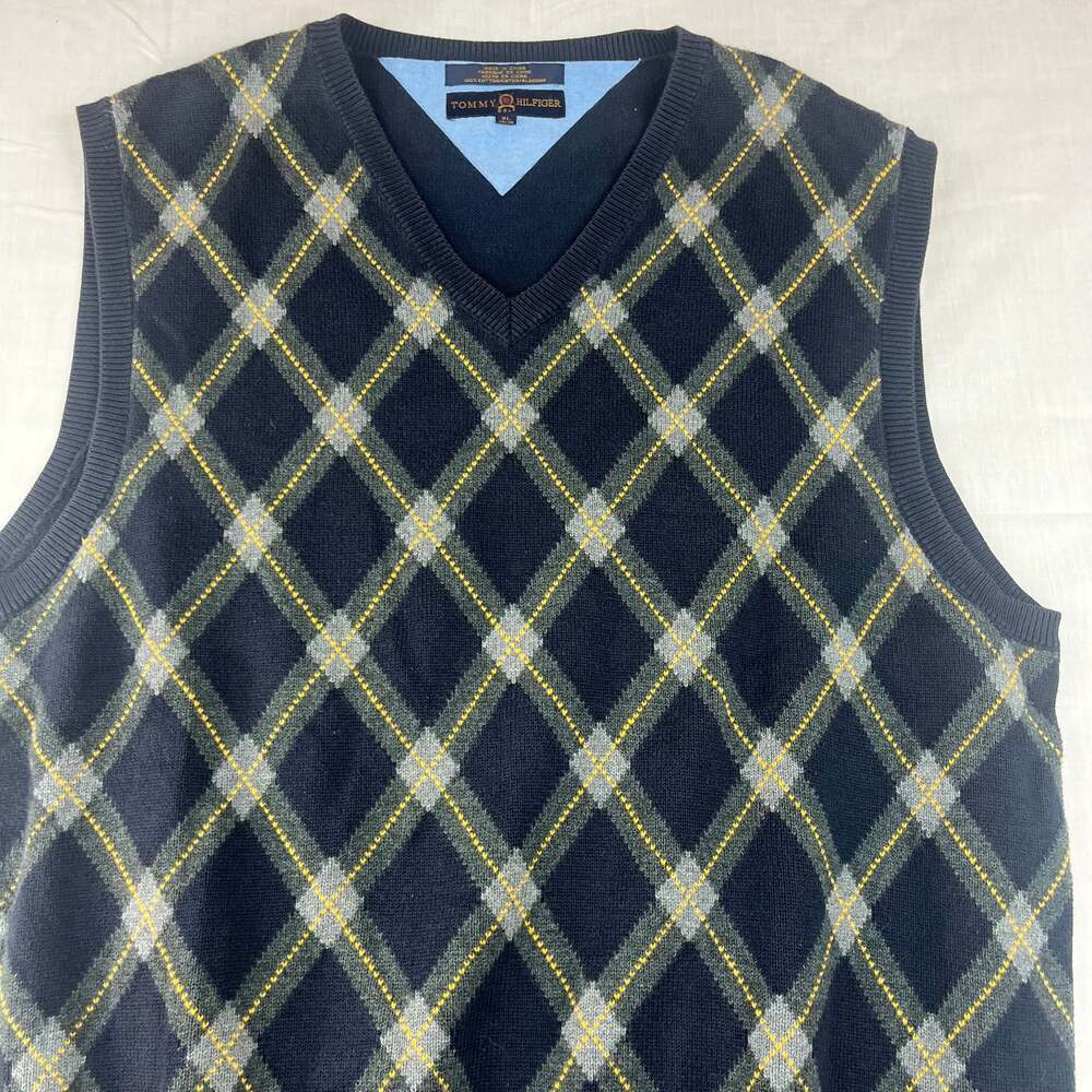 Tommy Hilfiger Vintage Golf Navy Cable Knit Sweater Vest Men's